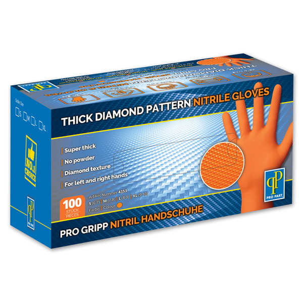 Pro Grip Nitril Handschuhe Orange (100 Stk.) Gr. XL