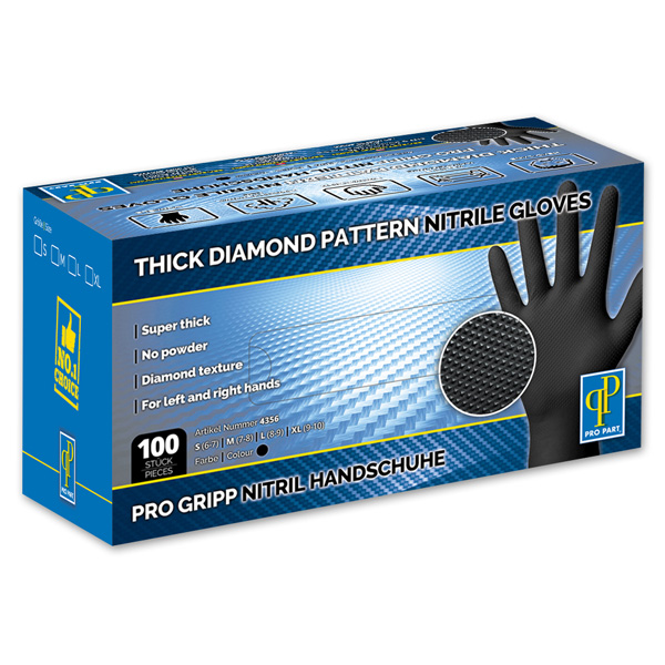 Pro Grip Nitril Handschuhe Schwarz (100 Stk.) Gr. M